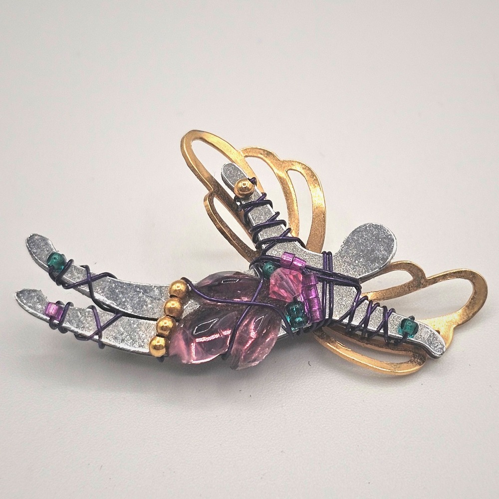 Liztech Ballerina Wings Pin Brooch 1999 Flying 2" Gold & Silver Tones Vintage